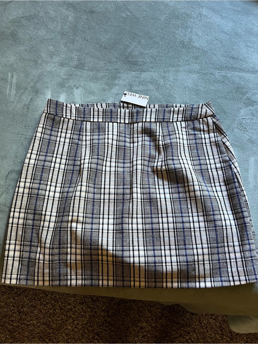 Nine West Plaid Mini Skirt in Black, White & Blue
